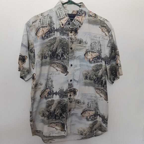North River Crappie Bass Fishing Shirt Mens M Short Sleeve Button Up Fish Nature - Picture 1 of 10